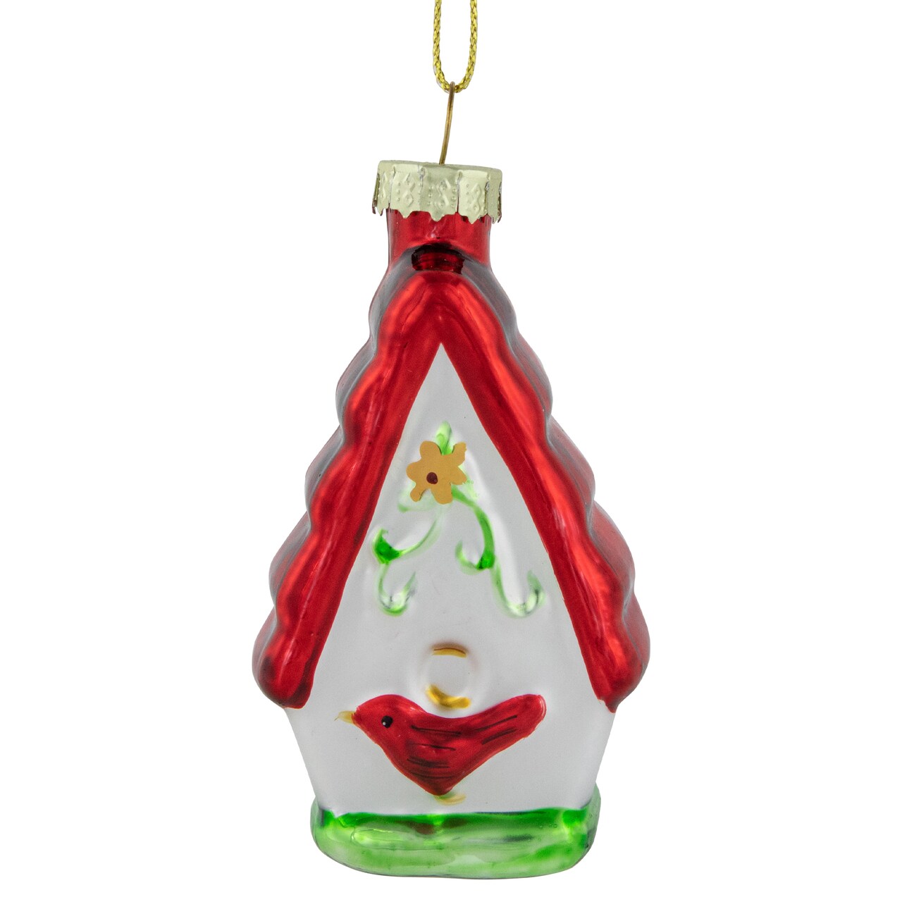 Northlight Birdhouse with Cardinal Glass Christmas Ornament - 3.25" - Red and White
